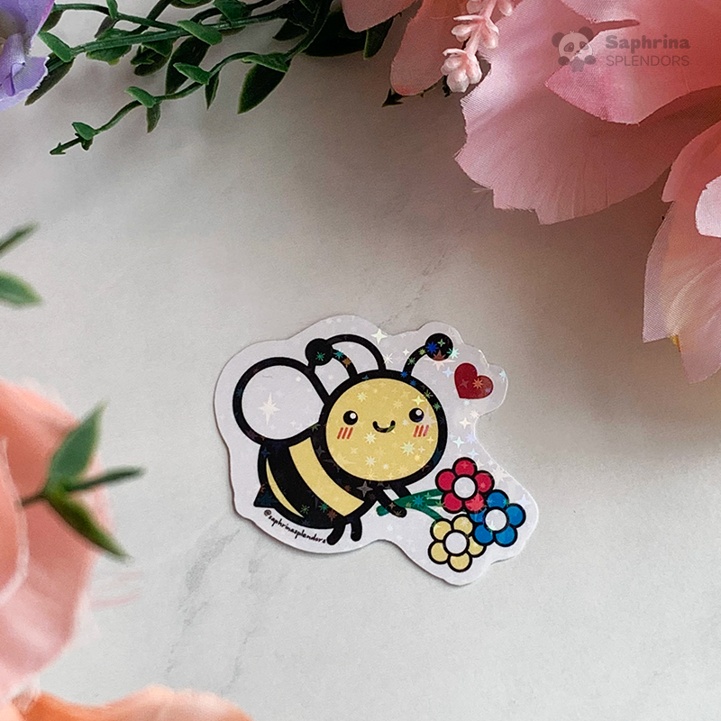 Honey Bumble Bee and Flowers Sticker